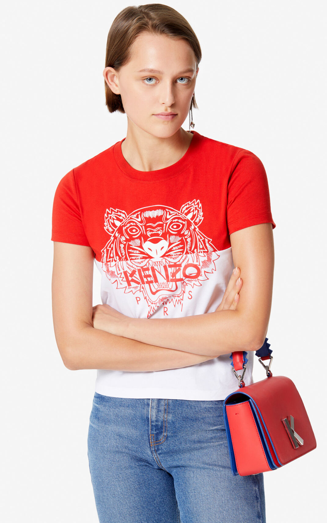 Camisetas Kenzo Colorblock Tiger Mujer Rojas QSE409712